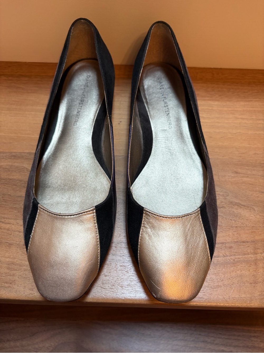 Diane Von Furstenberg Two-Tone Gold and Black Ballet Flats